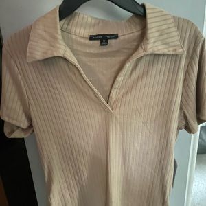 nude collared ribbed t shirt